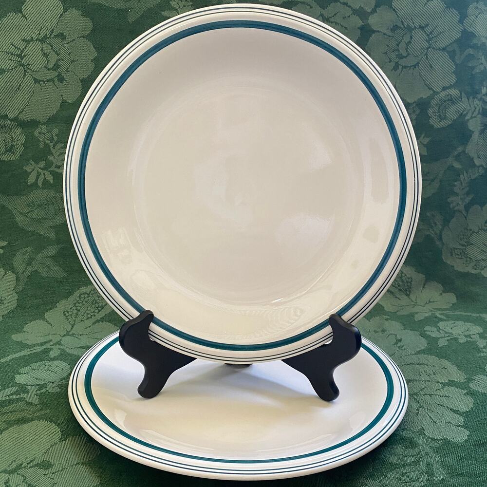 2 Green Ralph Lauren Green Cafe Stripe 11" Dinner Plates